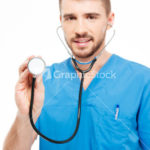 Male doctor holding stethoscope