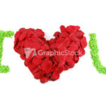I LOVE U, Red heart made of rose petals for Valentine’s Day