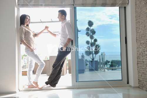 happy young couple relax at home